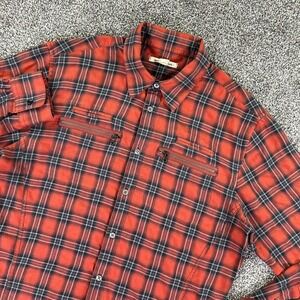 John Varvatos‎ USA Mens Large Red Black Plaid Long Sleeve Button Up Shirt Casual